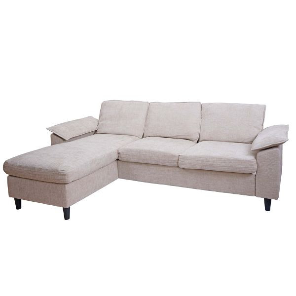 Mendler Sofa-Garnitur HWC-O71, Couch Ecksofa L-Form, Liegefläche links/rechts, Stoff (320 g/m²) Holz 84x229x140cm, beige, 139199+139200