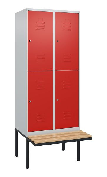 C+P Doppelstöckiger Spind Classic PLUS, 2 Abteile, 2120x800x815mm, 7035/3020, Zylinderschlösser, Buche-Sitzleisten, Sitzfläche, 0803407-22 S10092