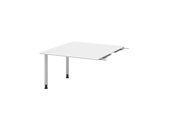 Hammerbacher Verkettungsplatte VKT, Farbe Tischplatte: Weiß, Platte: 1200 x 1300 x 25 mm, Rundrohr-Fuß Silber, Arbeitshöhe: 720 - 740 mm, VKT12C/W/S
