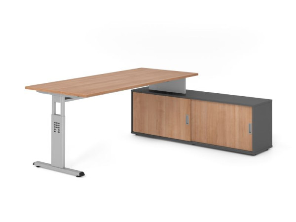 Hammerbacher Aufsatz-Schreibtisch OSE19, 180x80cm, Platte: Nussbaum, 25mm dick, T-Fuß Gestell Silber, Ahorn, SB/N/S/G/N, VOSE19SB/N/S/G/N