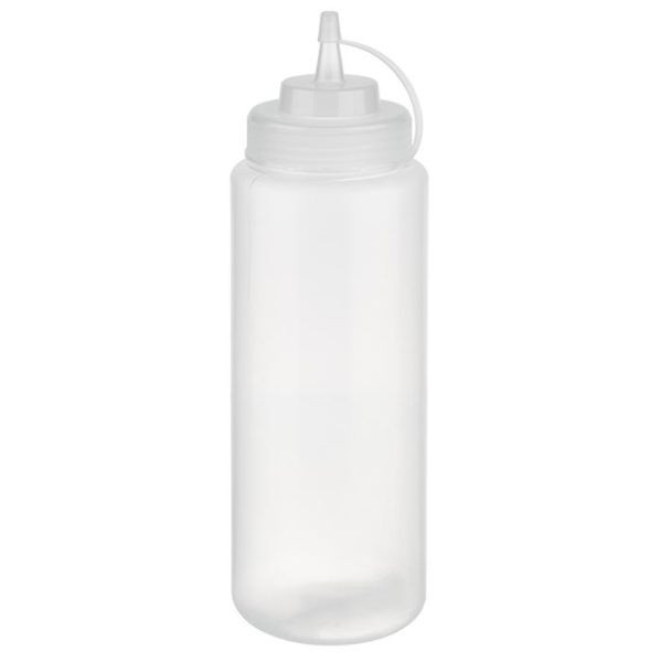 APS Quetschflasche, Ø 8 cm, Höhe: 26,5 cm, 1.025 ml, Polyethylen, transparent, mit Schraubdeckel, mit Verschlusskappe, Einfüllöffnung: Ø 5,5 cm, 93259
