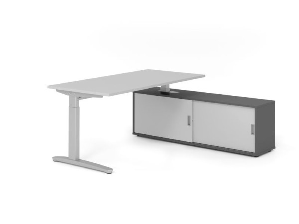Hammerbacher Schreibtisch XB16, 160x80cm, Platte: Grau, 25mm dick, C-Fuß Gestell Silber, höheneinstellbar, Graphit / Grau, VXBE16SB/5/S/G/5