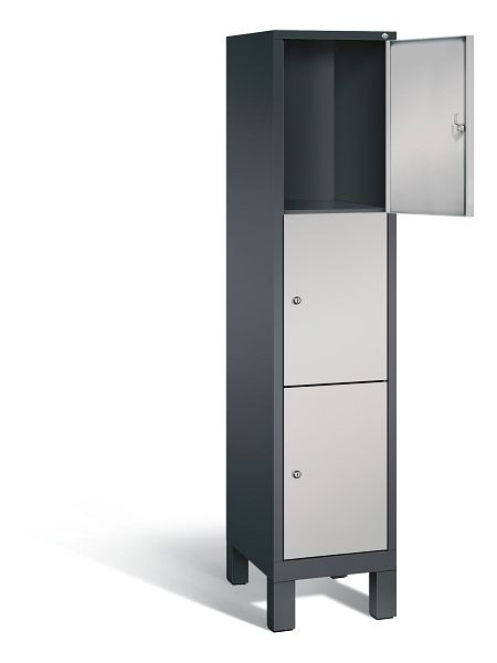 C+P Schließfachschrank Evolo, H1850xB420xT500mm, Farbe: Schwarzgrau / Weißaluminium, 3 Fächer, 48010-123 S10103