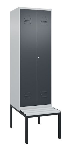 C+P Umkleidespind Classic PLUS SW, 2 Abteile, 2120x600x815mm, 7035/7016, Zylinderschloss, mit untergebauter Sitzbank, 0800527-20 S10023