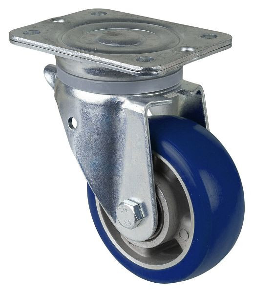 BS Rollen Schwerlastrolle Lenkrolle, Polyurethanrad 83 Shore, Aluminiumfelge, Kugellager, Platte, Durchmesser: 125 mm, N100.B92.125