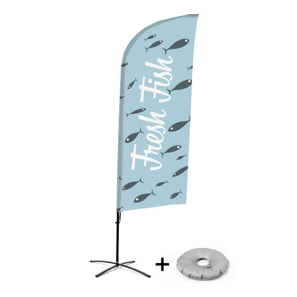 Showdown Displays Beachflag Alu Wind Komplett-Set Frischer Fisch Englisch Kreuzständer, BFAW310-CB30-WB-I72