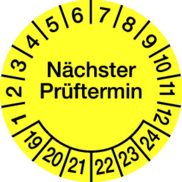 Schilder Klar Prüfplakette Nächster Prüftermin ab 23 gelb/schwarz, 30 mm Dokumentenfolie selbstklebend, VE: 40 Stück, 46/04.23