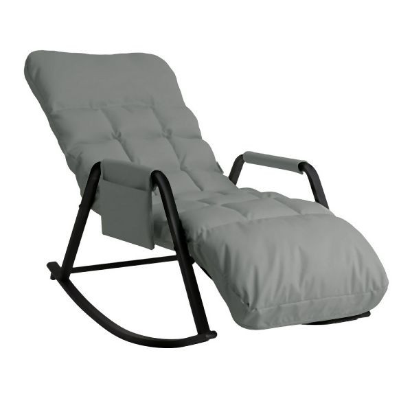 HOME NATURE WOHNKONZEPT Schaukelstuhl mit 5-fach verstellbarer Rückenlehne, Lesesessel bis 160 kg, 104x56x93,5cm, Kunstleder Hellgrau, YQ0328