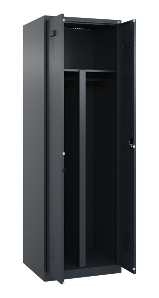 C+P PSA Schwarz-Weiß-Spind Evolo PLUS, 2 Abteile, 1850x600x500mm, 7016/7016, Zylinderschloss, 049002-20P S10043