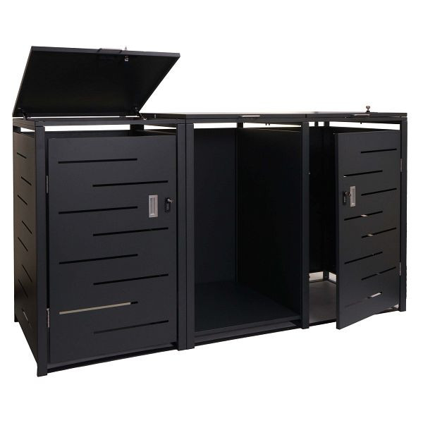 Mendler 2er Mülltonnenverkleidung mit Brennholzregal HWC-E83, Mülltonnenbox, erweiterbar 117x198x82cm 80kg, anthrazit, Stahl, 117279+117280+92153
