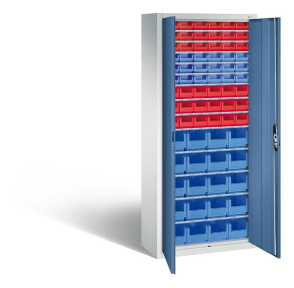 C+P Magazinschrank Serie 13, H1690xB700xT300mm, Farbe: Lichtgrau / Fernblau, Muldengriff, 133413-27 S10043