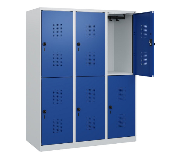 C+P Doppelstöckiger Spind Evolo PLUS, 6 Fächer, 1530x1200x500mm, 7035/5010, Drehriegel, 0493005-32 S10006