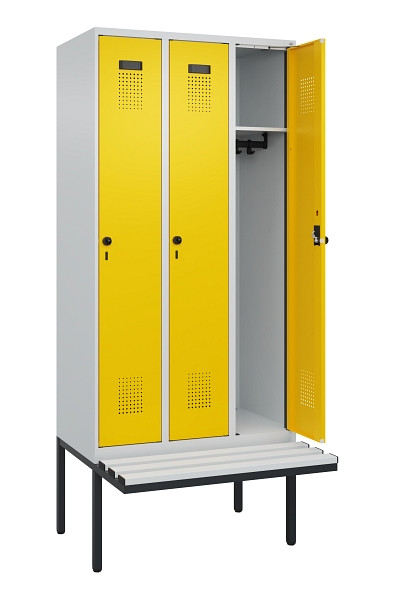 C+P Spind Evolo PLUS, 3 Abteile, 2120x900x815mm, 7035/1023, Haken 3, Drehriegel, Material Sitzfläche Kunststoff, 0490407-30 S10055