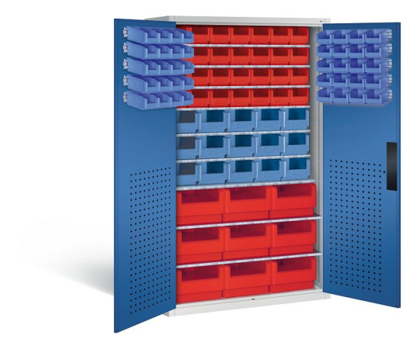C+P Magazinschrank Serie 13, H1950xB1100xT535mm, Farbe: Lichtgrau / Enzianblau, Muldengriff, 130276-65 S10021