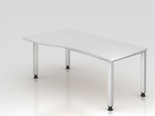 Hammerbacher Schreibtisch 4-Fuß eckig 180x100/80cm Weiß, Freiform, links oder rechts montierbar, VQS18/W/S
