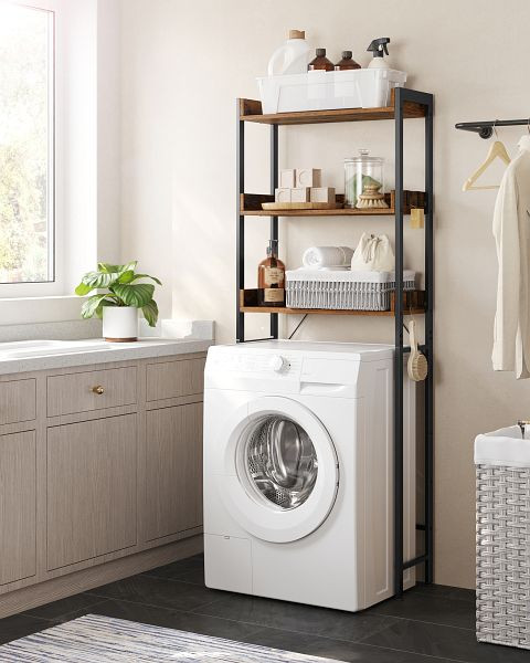 VASAGLE Regal, Über dem Toilettenspeicher, Vintage-Braun-Schwarz, 63x25x165 cm, BTS002B01