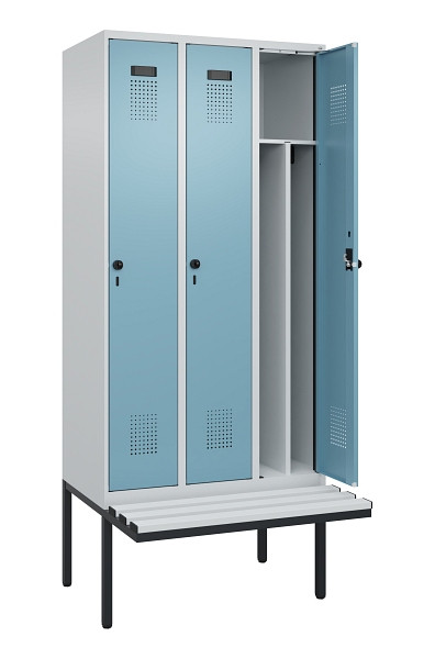 C+P Spind Evolo PLUS, 3 Abteile, 2120x900x815mm, 7035/0010, Haken 4, Drehriegel, Material Sitzfläche Kunststoff, 0490407-30F S10063