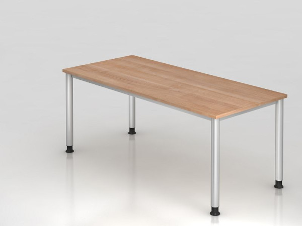 Hammerbacher Schreibtisch 4 Fuß rund 180x80cm Nussbaum/Silber, Rechteckform, VHS19/N/S