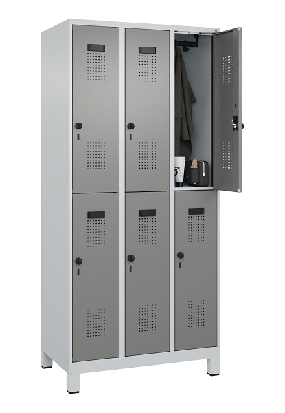 C+P Doppelstöckiger Spind Evolo PLUS, mit Füßen, 6 Fächer, 1950x900x500mm, 7035, Frontfarbe 0005000 RDS Stahlgrau, Drehriegel, 049310-30 S10014