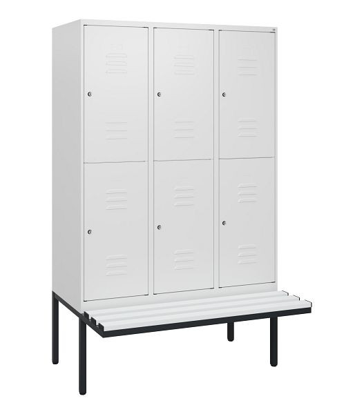 C+P Doppelstöckiger Spind Classic PLUS, 3 Abteile, 1950x1200x815mm, 9016/9016, Zylinderschlösser, schwebende Sitzfläche, 0803405-32 S10089