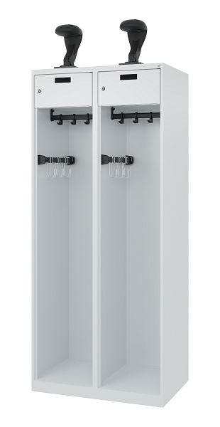 C+P Feuerwehrspind Evolo, Modell PRAKTUS, 2 Abteile, H1850xB800xT500 mm, Lichtgrau, Helmhalter, 0492015-22 S10004