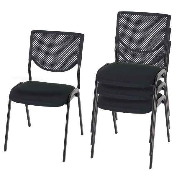 Mendler 4er-Set Besucherstuhl T401, Konferenzstuhl stapelbar, Stoff/Textil, Sitz schwarz, Füße schwarz, 42303