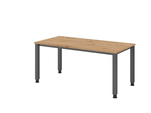 Hammerbacher Schreibtisch QS16, 160 x 80 cm, Platte: Asteiche, 25 mm dick, 4-Fuß-Gestell in Graphit (ähnlich RAL 7012), Arbeitshöhe 68-83,5 cm, VQS16/R/G