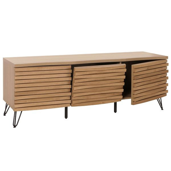 Mendler TV-Rack HWC-M49, Lowboard TV-Schrank, 3D-Design Staufächer, MDF Metall 52x142x44cm, natur, 105440+105441