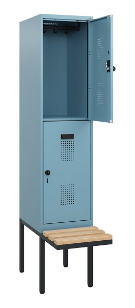 C+P Doppelstock-Spind Evolo PLUS, Bank, 2 Fächer, 1950x400x815mm, 0010/0010, Drehriegel, Sitzfläche Buche-Hartholz, 0493405-12 S10025