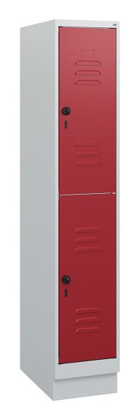 C+P Doppelstöckiger Spind Classic PLUS, Sockel, 1630x300x500mm, 7035/3003, Drehriegel, 0803205-10 S10001