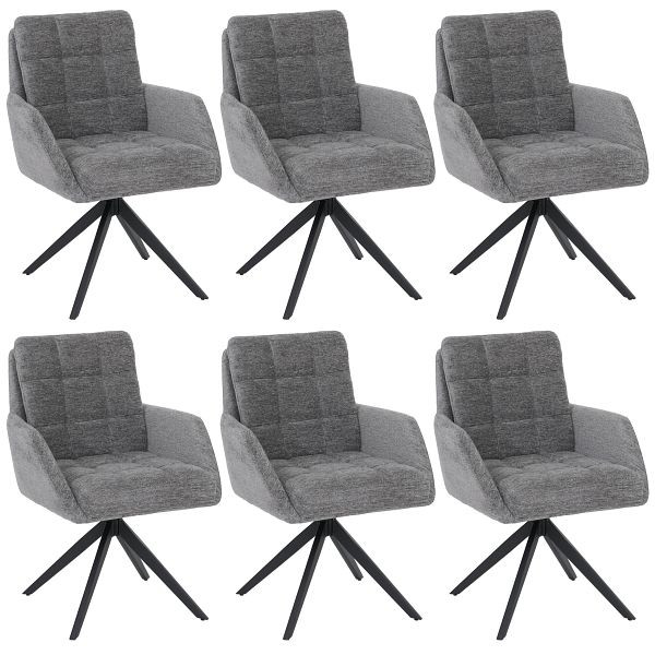 Mendler 6er-Set Esszimmerstuhl HWC-Q36, Küchenstuhl drehbar Auto-Return, Stoff Chenille (680g/m²) Öko-Tex Metall MVG, grau, 3x130705