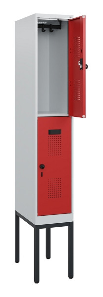 C+P Doppelstock-Spind Evolo PLUS, Gestell, 2 Fächer, 1950x300x500mm, 7035/3000, Drehriegel, 0493305-10 S10003