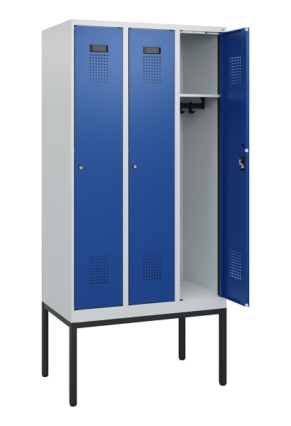 C+P Spind Evolo PLUS, Gestell, 3 Abteile, 1950x900x500mm, 7035/5010, Zylinderschloss, 0490305-30 S10029