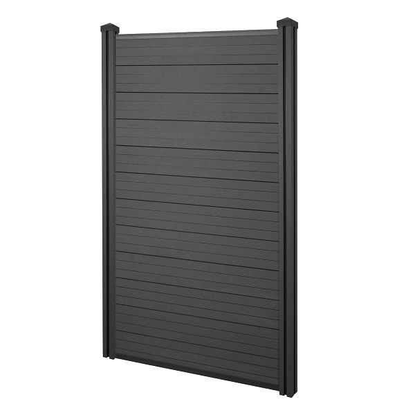 Mendler WPC-Sichtschutz Sarthe, Windschutz Zaun, WPC-Pfosten, Basiselement schmal, 100cm anthrazit, 76155+76156