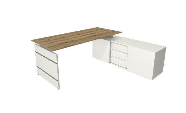 Kerkmann Komplettarbeitsplatz, Form 4, B 1800 x T 800 x H 740 mm, Asteiche, 11446055