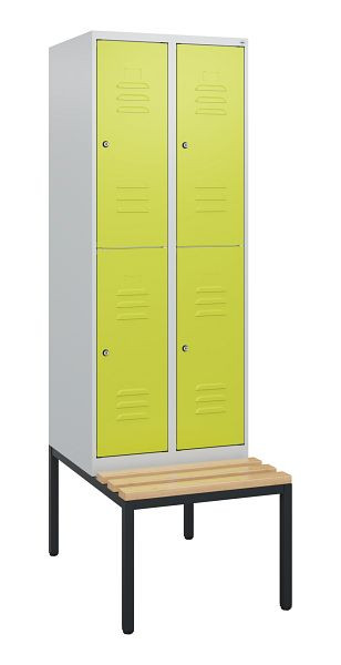 C+P Doppelstöckiger Spind Classic PLUS, 2 Abteile, 1950x600x815mm, 7035/0024, Zylinderschlösser, Buche-Sitzleisten, Sitzbank, 0803505-20 S10040