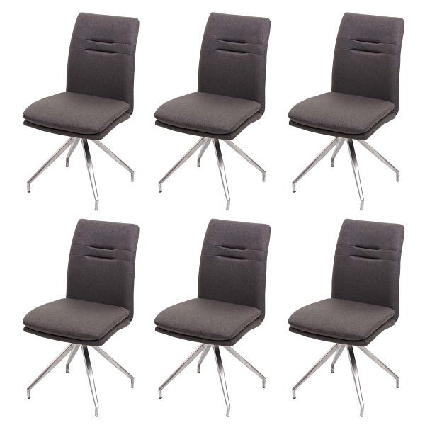 Mendler 6er-Set Esszimmerstuhl HWC-H70, Küchenstuhl Lehnstuhl Stuhl, Stoff/Textil Edelstahl gebürstet, grau-braun, 3x73924