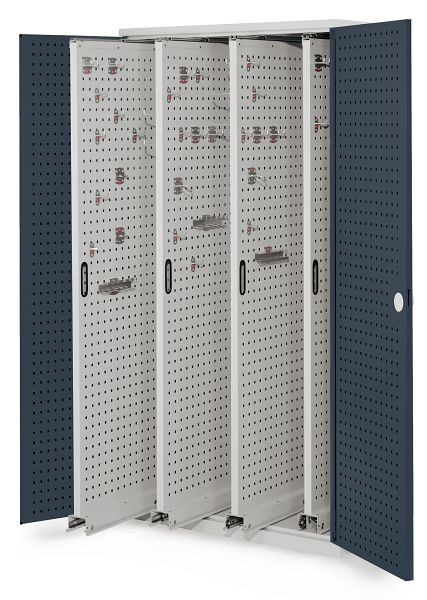 Kappes RasterPlan Vertikalschrank Modell 83, 1950 x 1000 x 600 mm, RAL 7035/7016, Lochplattentür, 4 Auszüge Lochplatten, 1464.01.3024