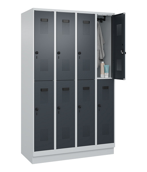 C+P Doppelstöckiger Spind Evolo PLUS, mit Sockel, 8 Fächer, 1950x1200x500mm, 703, RAL 7016 Anthrazitgrau, Drehriegel, 049320-40 S10012
