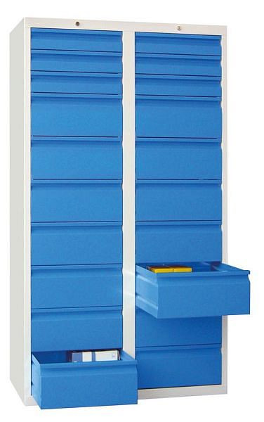 Pavoy Schubladenschrank Gleitführung, 1800/1000/500, Zylinderschloss, 2 Reihen, 6x100, 14x200, 43447-100-007-204735