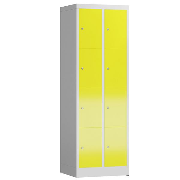 Lüllmann ClassiX Schließfachschrank, 2 Abteile à 4 Fächer, 1800 x 590 x 500 mm, lichtgrau/zinkgelb, X-520426