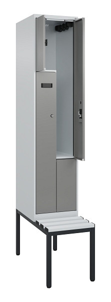 C+P Z-Spind Evolo PLUS, Bank, 2 Fächer, 2120x400x815mm, 7035/0004, Zylinderschloss, Sitzfläche Kunststoff, Sitzbank, 0490537-122 S10095