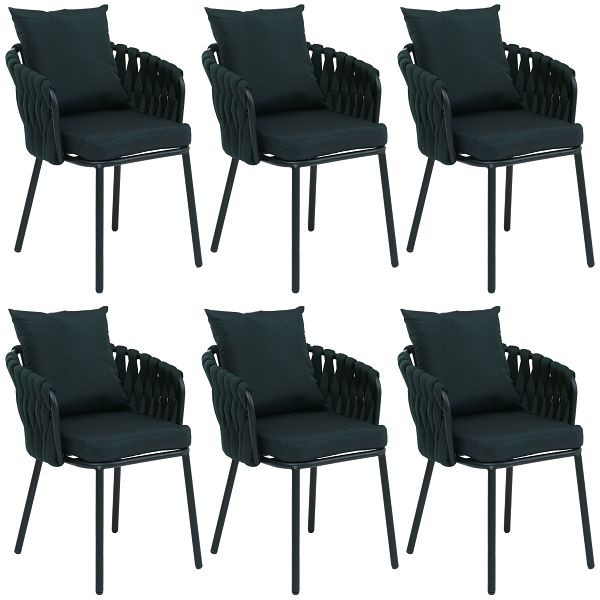 Mendler 6er-Set Aluminium-Esszimmerstuhl HWC-P89, Indoor Stuhl Armlehne, Stoff/Textil (180 g/m²) Seilgeflecht Rope, grün, 3x120191
