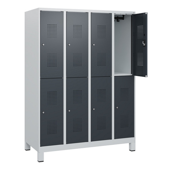 C+P Doppelstöckiger Spind Evolo PLUS, Füße, 8 Fächer, 1630x1200x500mm, 7035/7016, Zylinderschloss, 0493105-40 S10039
