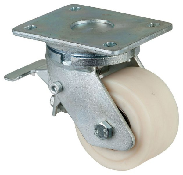 BS Rollen Schwerlastrolle mit Rad-/Feststeller, Breite 55 mm, Ø100 mm, bis 900 kg, Lauffläche/Radkörper Polyamid gegossen, Kugellager, RR120.B16.100