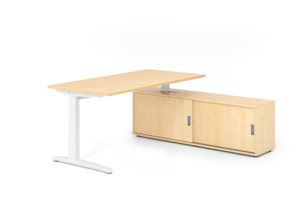 Hammerbacher Schreibtisch XB16, 160x80cm, Platte: Ahorn, 25mm dick, C-Fuß Gestell Weiß, höheneinstellbar, Ahorn, VXBE16SB/3/W/3/3