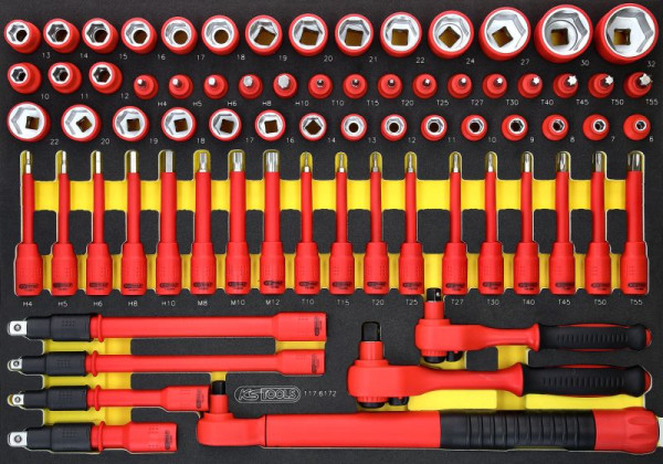 KS Tools 3/8"+1/2" Isolierter Steckschlüssel-Satz mit Drehmomentschlüssel in Schaumstoffeinlage, 72.tlg, 117.6172