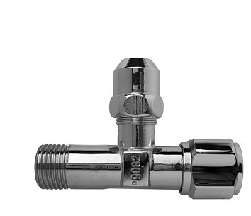 Benkiser Eckventil 3/8 Zoll x 3/8 Zoll mit MS-Quetschverschraubung mit Längenausgleich für CU-Rohr Durchmesser 10mm, mit Schubrosette, 7303838