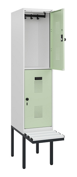 C+P Doppelstock-Spind Evolo PLUS, Bank, 2 Fächer, 1950x400x815mm, 9016/6019, Drehriegel, Sitzfläche Kunststoff, 0493405-12 S10116