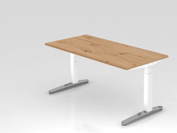 Hammerbacher Schreibtisch XB16, 160 x 80 cm, Platte: Asteiche, 25 mm dick, 2 mm ABS-Kante, Rechteckform, Weiß poliert, VXB16/R/WC